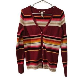 Vintage Y2K‎ Lucky Brand Wool Blend Stripe Cardigan Sweater Size Small Western